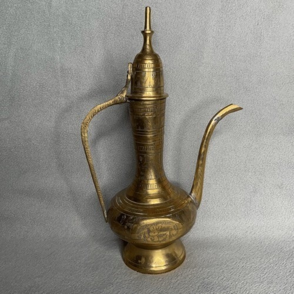 VTG Handmade Solid Brass Mini Aftaba/TeaPot/Pitcher/Genie Lamp Etched Handle Lid